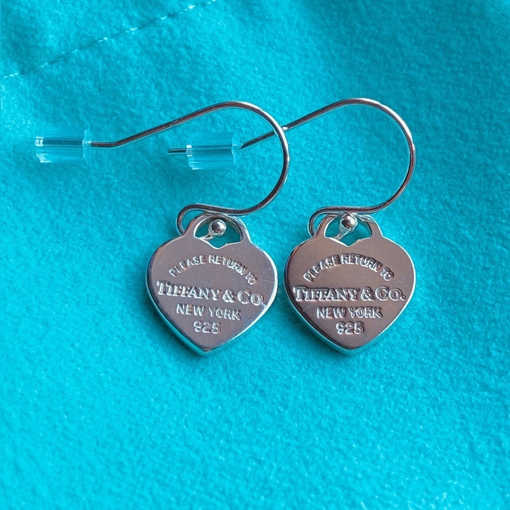 Return to Tiffany & Co Mini Heart tag French Hook Earrings 925 Sterling w/box - Picture 3 of 7